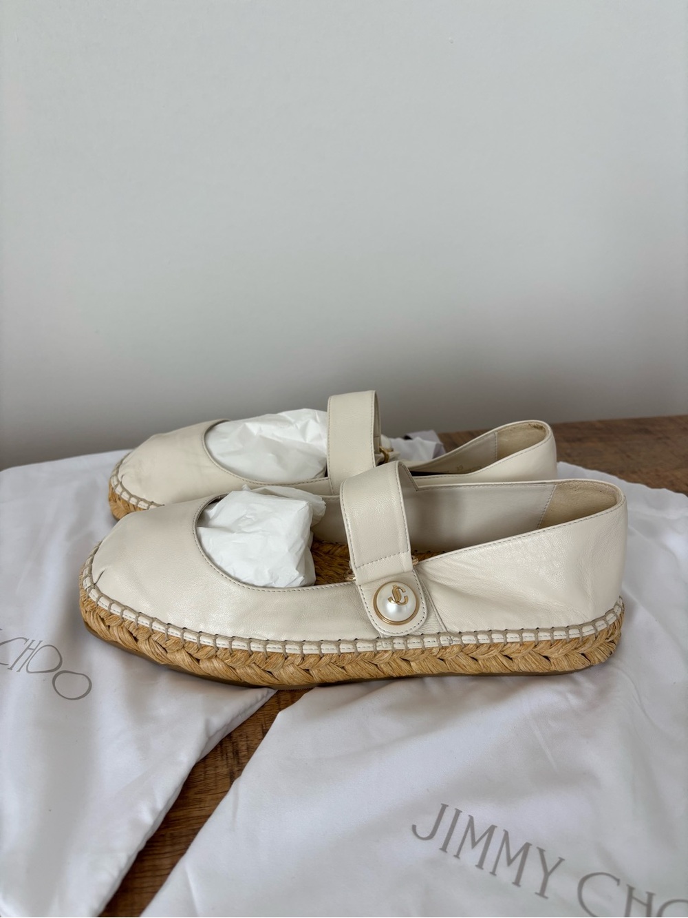 Jimmy Choo Fayence Leather Mary Jane Ballerina Espadrilles